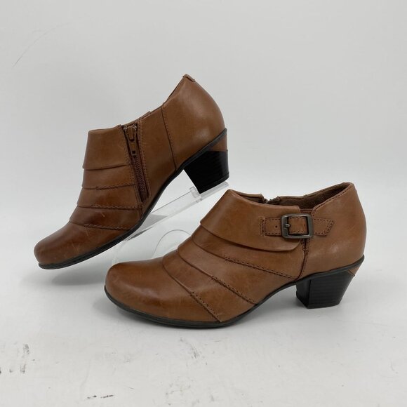 Earth Brown Pleated Buckle Accent Heels | Size 6.5 - Picture 7 of 8